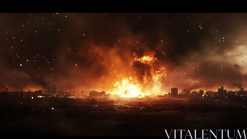 Apocalyptic Urban Inferno: Cityscape Engulfed in Devastating Fire