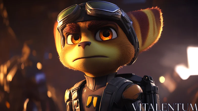 Intrepid feline space pilot in cinematic sci fi lighting.