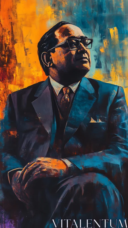 Dignified suited figure glowing in bold, soulful colors.