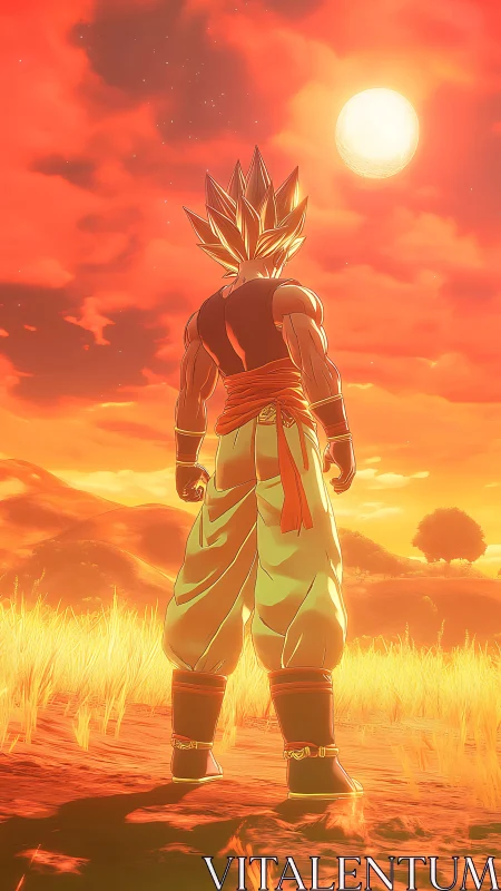 Cel-shaded warrior under volumetric sunset irradiance field.