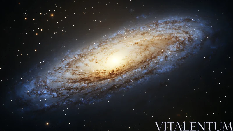 Inclined spiral galaxy with dense luminous core and dust lanes