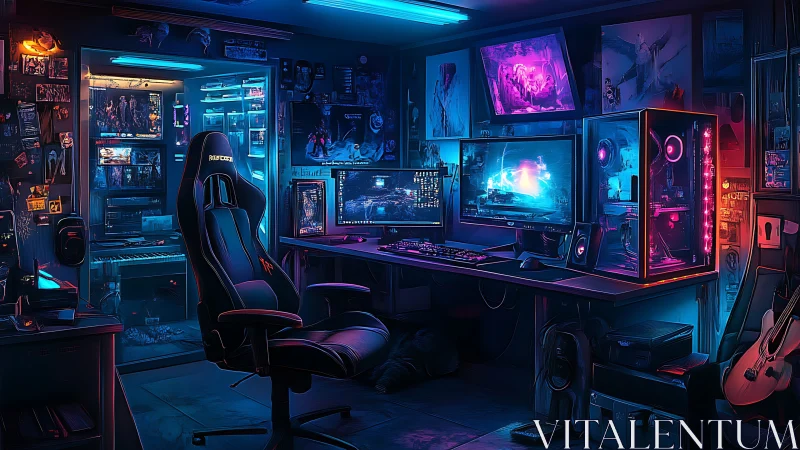 Neon-lit gaming battle station glows in an immersive studio