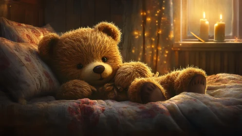 Soft bedtime glow with a cozy teddy bear companion.