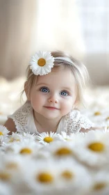 Daisy-Crowned Wonder Gazes Through Blooms in Ethereal Light