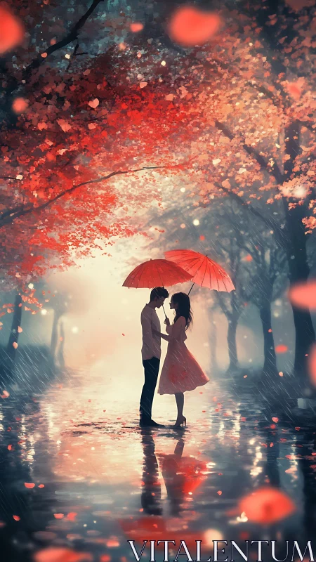 Red Umbrella Romance in Falling Embers.
