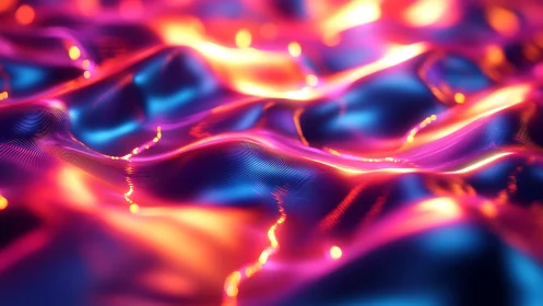 Neon tidal waves over a glowing synthetic dreamscape.