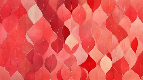 Red and pink overlapping leaf shapes in abstract pattern.