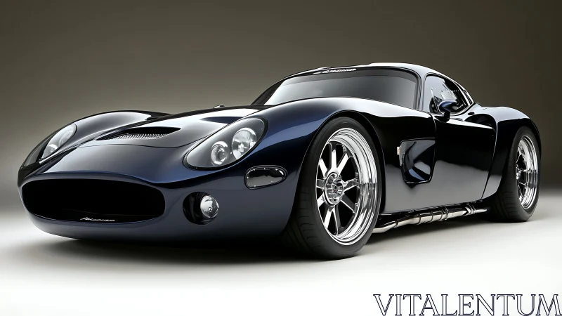 Photorealistic low-angle render of a midnight blue supercar.