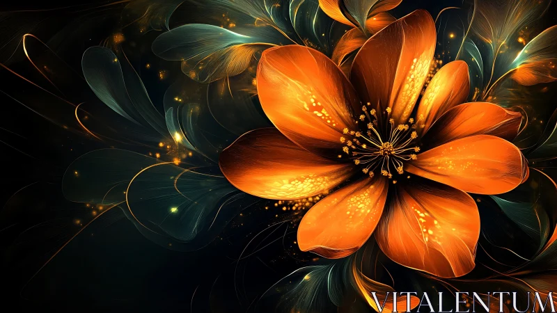 Luminous ember blossom swirling through midnight petals.