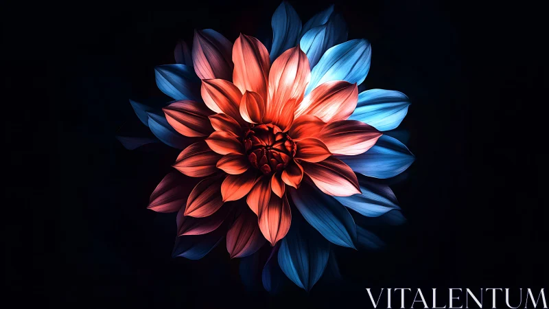Dahlia Flower with Radial Petal Structure and Chromatic Split Lighting