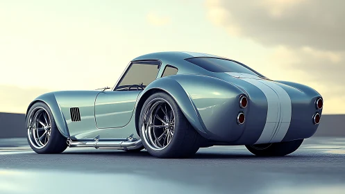 Sleek retro sports car glowing in soft evening light.