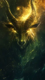 Starlit horned guardian burns through the emerald void