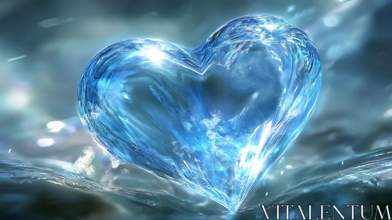 Crystallized Heart: Luminous Ice Sculpture in Azure Waters.