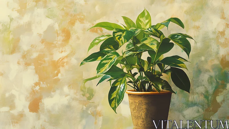 Sunlit houseplant quietly brightening a textured corner wall.