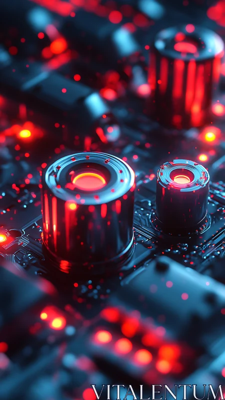 Luminescent control capacitors on cybernetic circuit substrate.