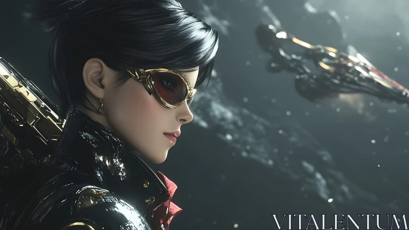 Cybernetic pilot portrait in deep space with tactical visor