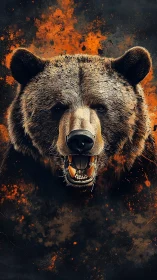 Grizzly bear head rendered with high detail and contrast