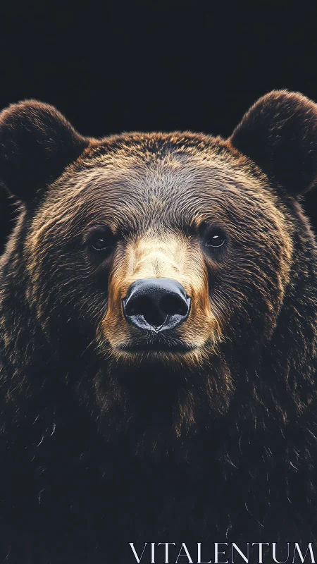 Hyper-detailed frontal portrait of a brown bear against black