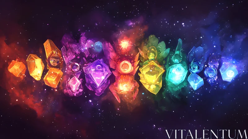 Prismatic cosmic crystals in symmetrical nebula alignment digital painting.