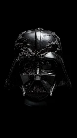 Corroded black respirator helmet under high contrast lighting.