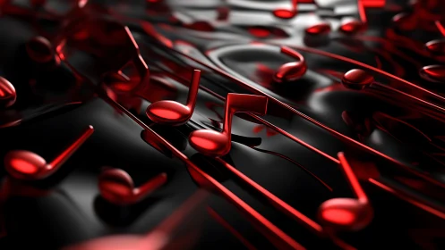 Liquid midnight staff lets red chrome music notes rise