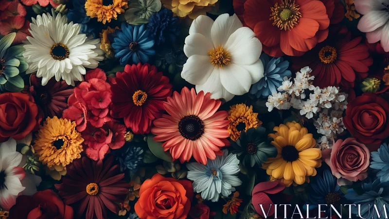 Vibrant Floral Composition with Layered Blooms.