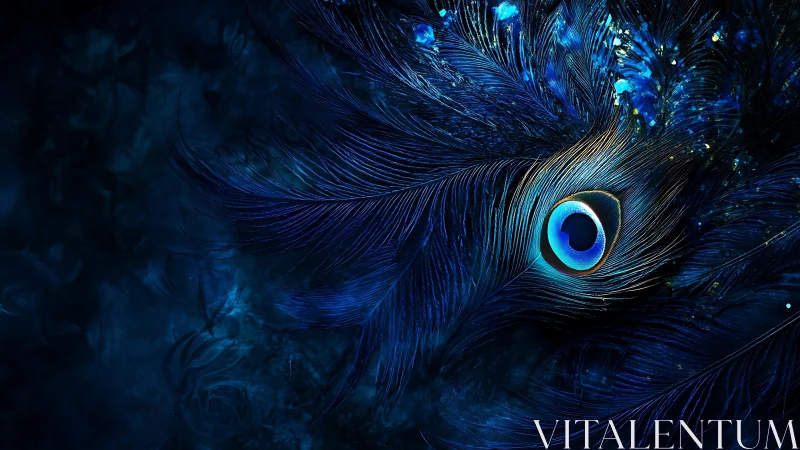Close-up digital rendering of layered blue peacock feather.