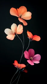 Gradient Cosmos Flowers Against Black.