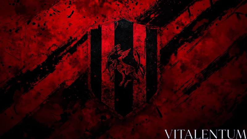 Grunge heraldic shield with red black stripes and distressed gryphon