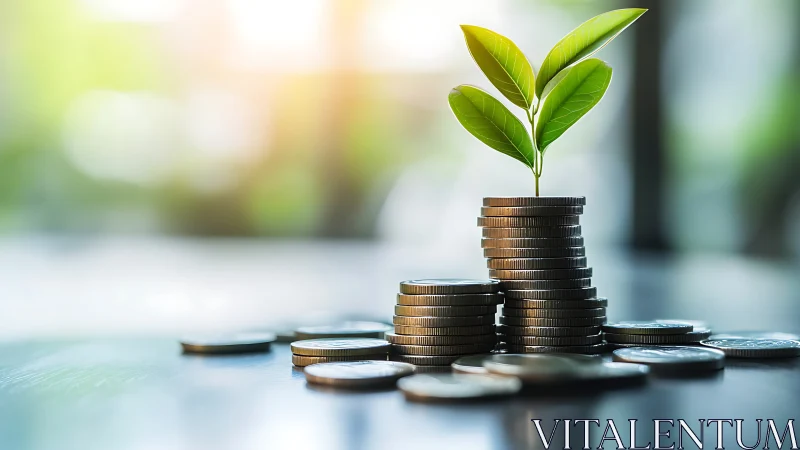 Stacked coins with seedling illustrate sustainable capital growth