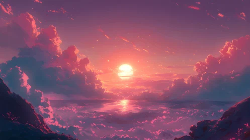 Gentle pastel sunset glowing over dreamy cloud oceans.