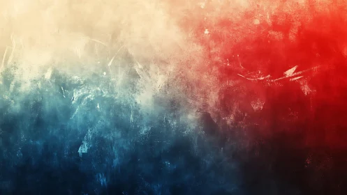 Abstract tricolor textured painting with red, white, and blue hues.