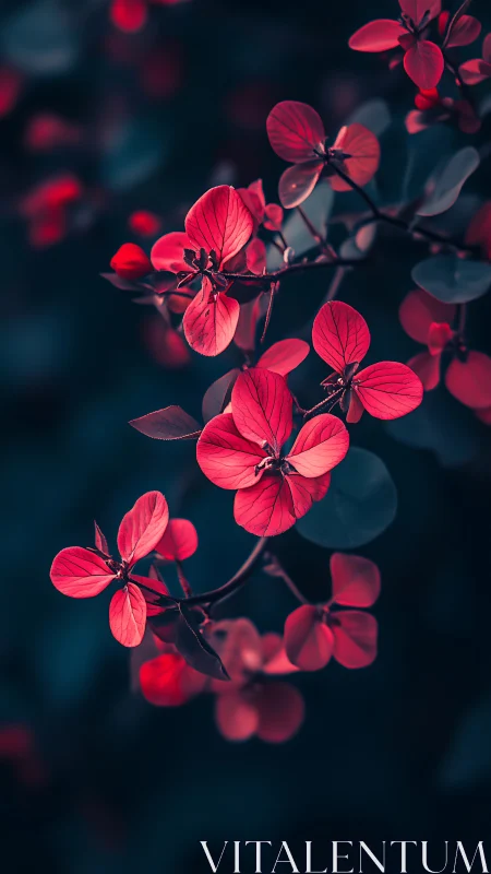 Crimson Orchid Blossoms Against Deep Teal Bokeh.