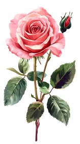 Soft pink rose illustration displays romantic botanical detail.