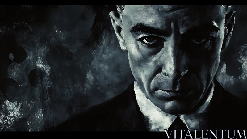 Monochrome male portrait painted with intense contrast lighting