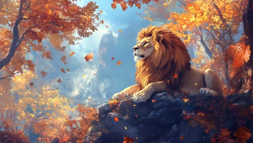 Autumn crown for a mountain lion king in drifting leaves.