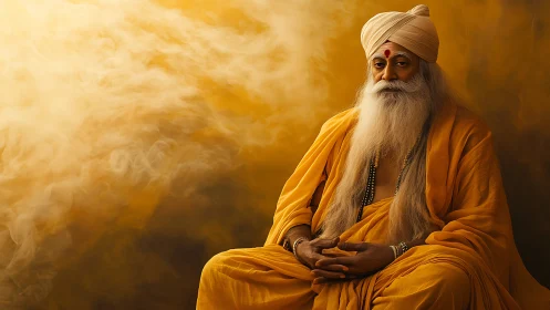 Amber-hued mystic lets golden silence drift through smoke