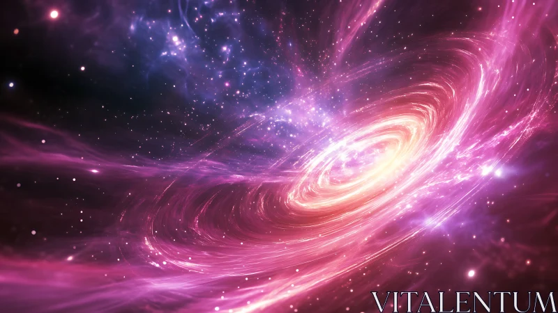 Spiral galactic formation rendered in luminous pink tones.