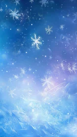 Floating snowflakes drift across a luminous winter sky