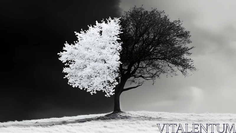 Half-light tree under split sky, quietly holding balance.