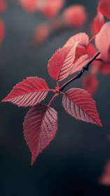 Red compound leaf against soft dark blurred background.