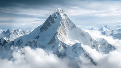 Snowbound alpine peak rendered in luminous photoreal detail