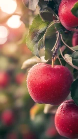Sunlit orchard jewels kissed with morning rainlight.