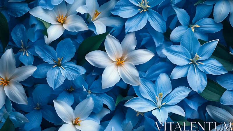 Blue White Flowers Layered Composition.