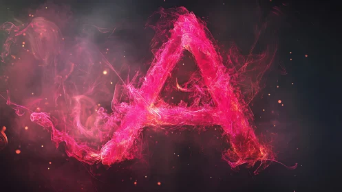 Luminous neon letter A sculpted from swirling pink plasma.