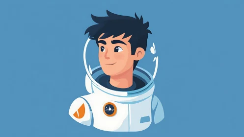 Stylized vector portrait of optimistic young astronaut in suit.