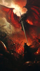 Storm of fire and wings crowns a lone dark-armored warrior