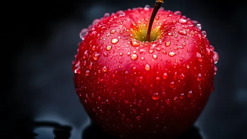 Red apple with water droplets isolated against dark background