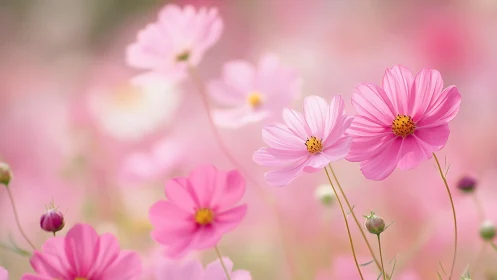 Cosmos Bipinnatus Blossoms in Selective Focus Spring Garden