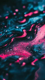 Neon magenta liquid waves flow through deep cyan darkness